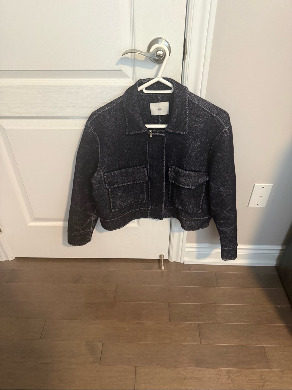 Tetu Cropped Washed Jean Jacket with Front Pockets
